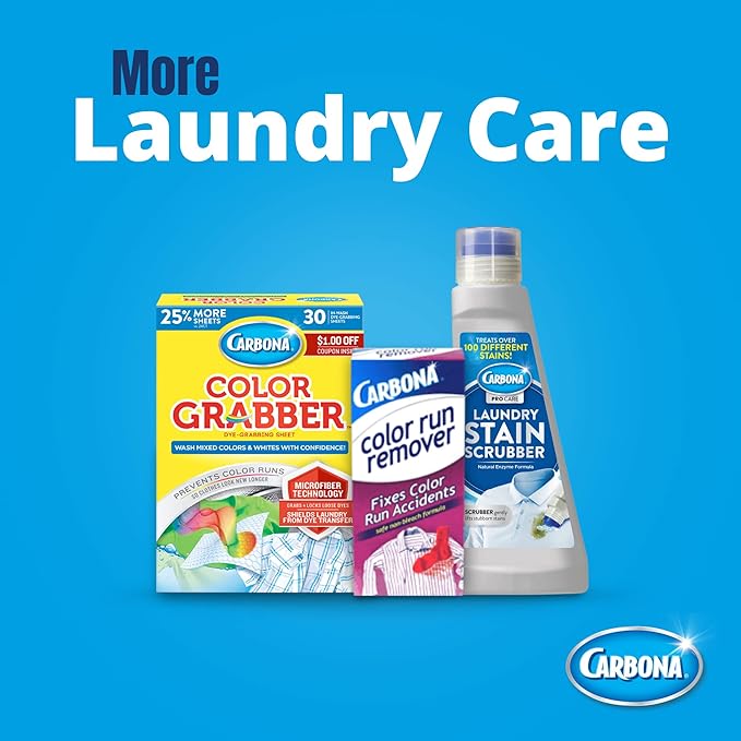 Carbona Laundry Stain Scrubber – Bio-Enzyme Fabric Stain Remover with Built-in Brush | Removes Grease, Blood, Food & More | Safe on Washable Fabrics | 8.4 fl oz (1 Pack)