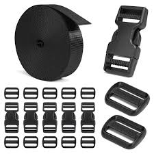 Buckles and Straps Set 1": 6 Yards of Thick Nylon Webbing, 6-Pack Heavy Duty Adjustable Quick Side Release Plastic Buckles,