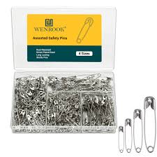 300 Pack Safety Pins Assorted, 4 Different Sizes, Strong Nickel Plated Steel
