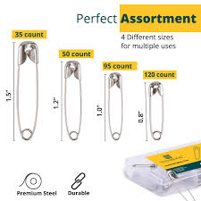 300 Pack Safety Pins Assorted, 4 Different Sizes, Strong Nickel Plated Steel