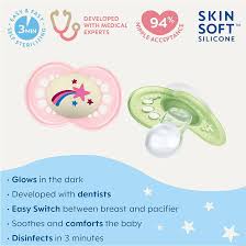MAM Original Night Pacifiers, Binky Pacifier for 0-6 Months, BPA-Free Silicone, Glows in The Dark, Best for Newborn Babies