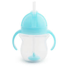 Munchkin Any Angle Sippy Cups for Toddlers, Spill Proof Weighted Straw Cup with Transition Handles for Babies 6 Months and Up, 7 Ounce, 2 Pack, Blue