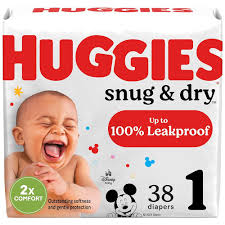 Huggies Size 1 Diapers, Snug & Dry Newborn Diapers, Size 1 (8-14 lbs), 38 Count, Packaging May Vary