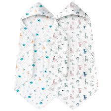Yoofoss Hooded Baby Towels for Newborn 2 Pack 100% Muslin Organic Cotton Baby Bath Towel with Hood for Babies, Infant