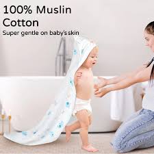Yoofoss Hooded Baby Towels for Newborn 2 Pack 100% Muslin Organic Cotton Baby Bath Towel with Hood for Babies, Infant