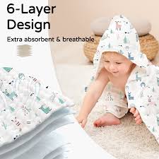 Yoofoss Hooded Baby Towels for Newborn 2 Pack 100% Muslin Organic Cotton Baby Bath Towel with Hood for Babies, Infant